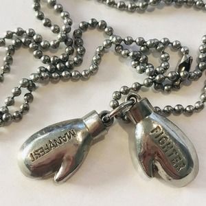 Manafest Fighter Boxing Gloves Charms Necklace Ball Chain Silver Tone 22"